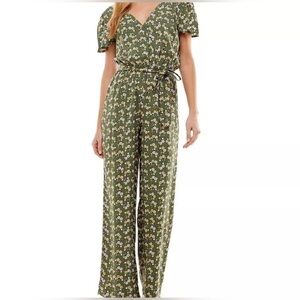 Kingston Grey Floral Green Tie-Waist‎ Jumpsuit Size XL Boho Spring Summer